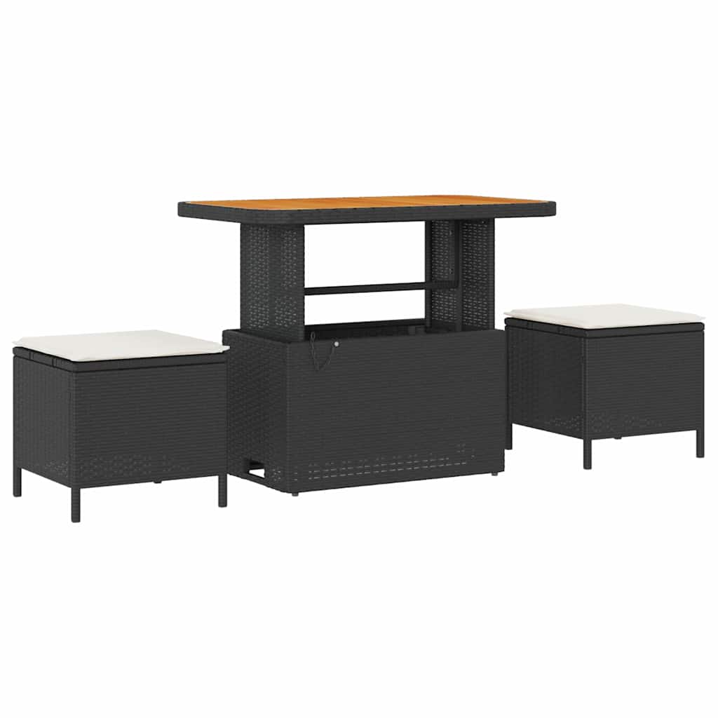 Garten-Sofa-Set mit Kissen mit Speicher Schwarz Poly Rattan